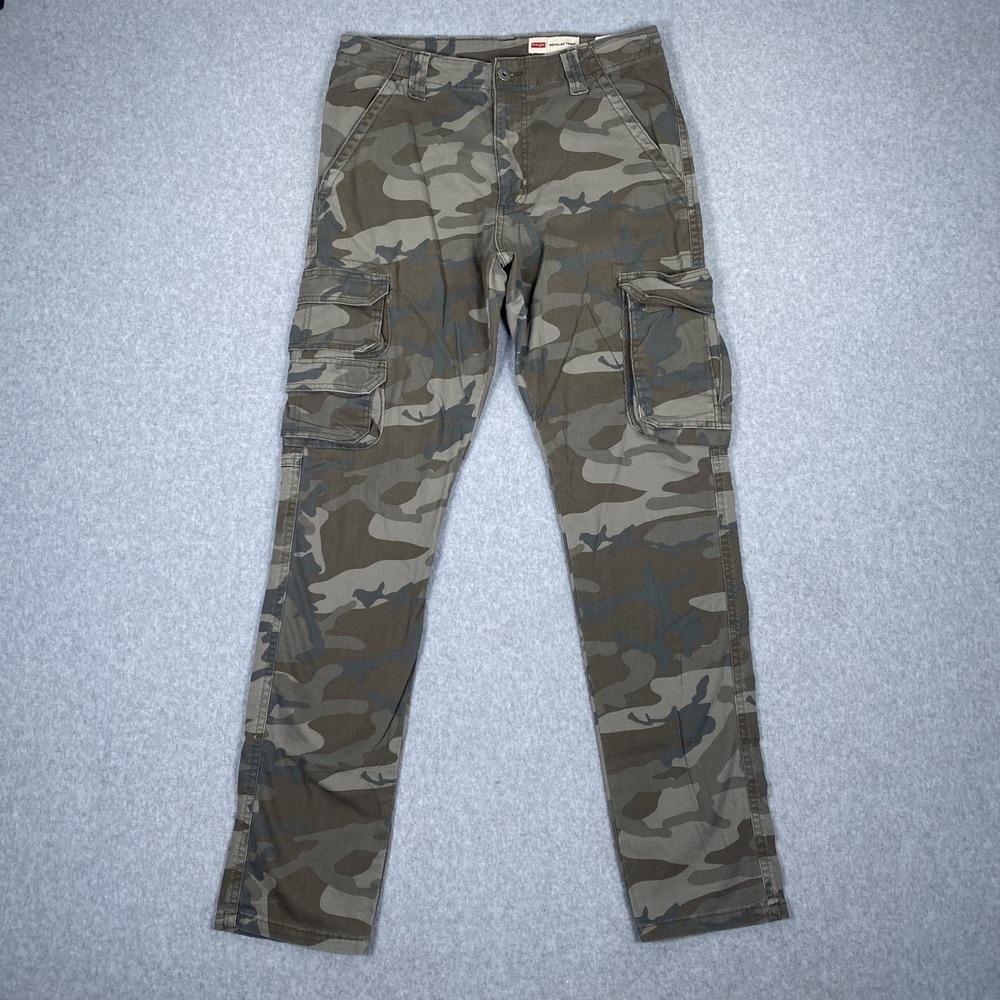 Wrangler Cargo Pants Mens 30x32 Green Camo Regular Taper Stretch Twill